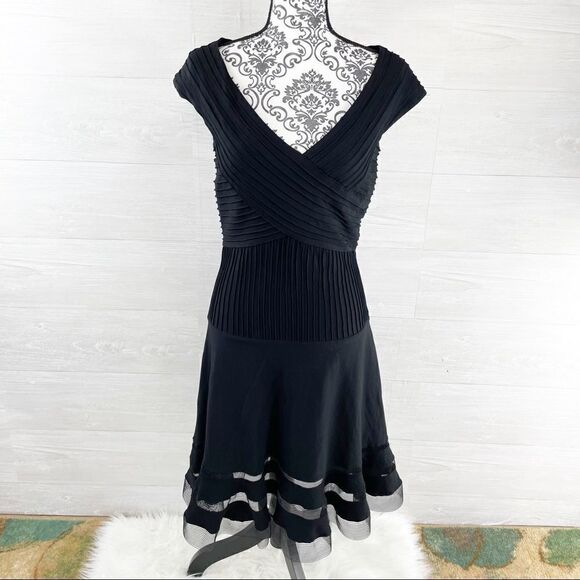 Tadashi Shoji Portrait Pintuck Jersey Lace Fit & Flare Dress - Picture 3 of 10